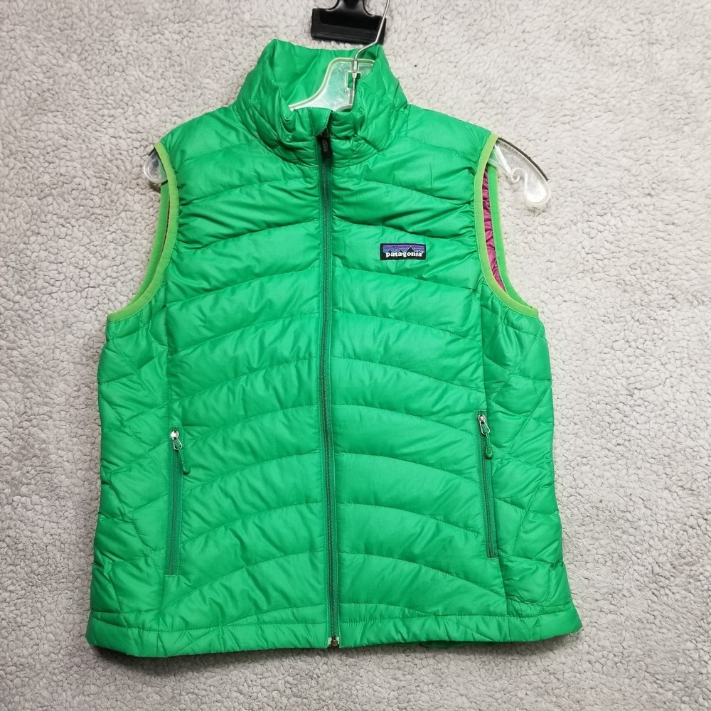 Patagonia Puffer Vest Womens Medium Green Full Zip Goose Down Lightweight Pocket - Picture 5 of 16